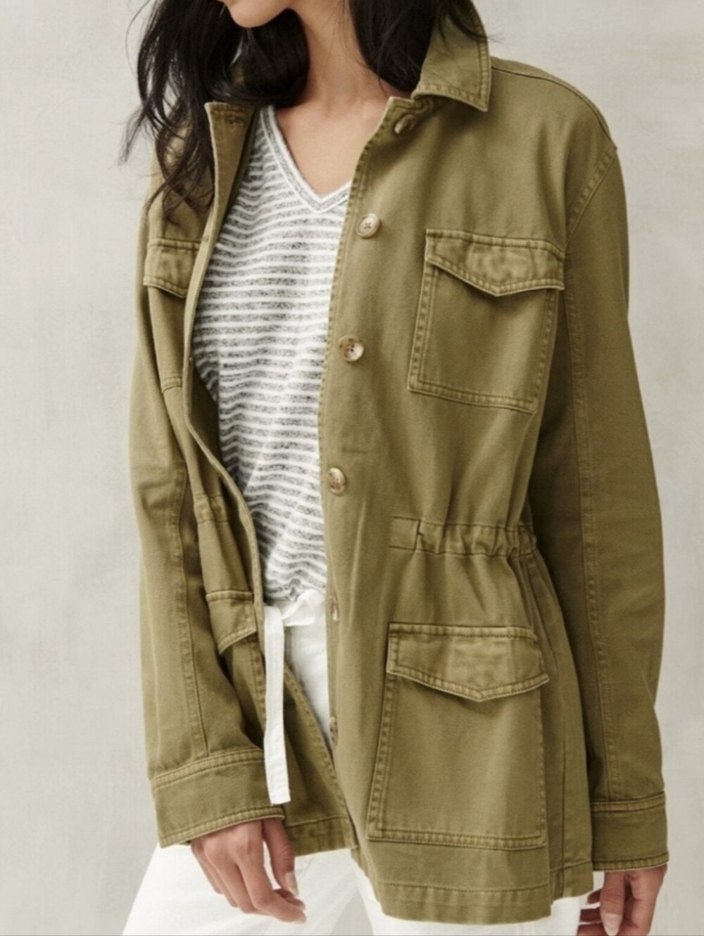 Lucky Brand Olive Green Utility Chore Jacket with Drawstring Waist Size Medium
